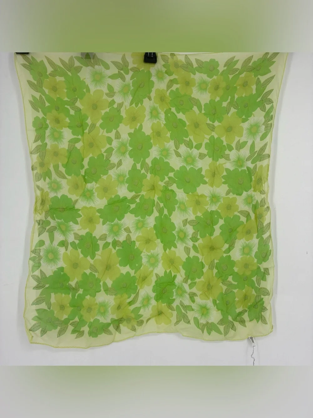 Vintage 60s 70s Rayon Retro Mod Scarf Hand Rolled Japan Floral Green 26